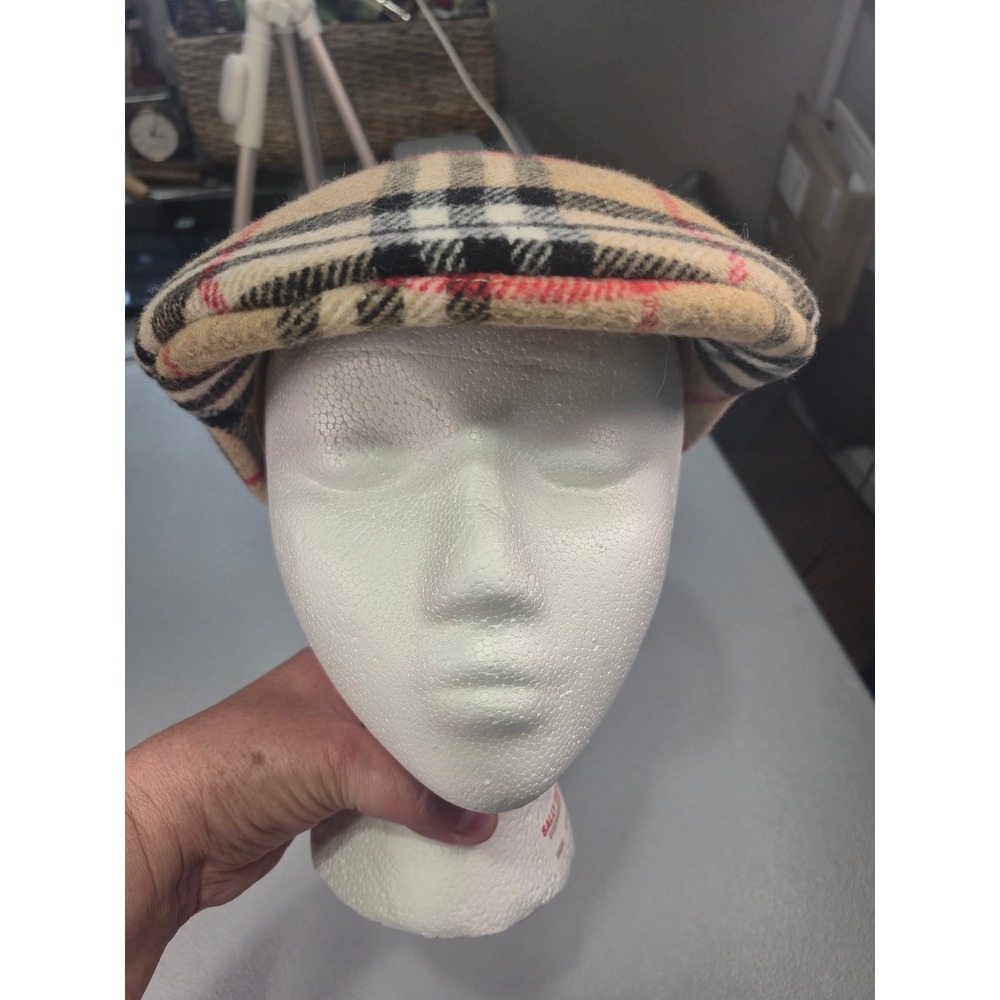 Nova Check Flat Cap 100% Wool Made in Italy Beige Plaid Driver Hat L - Picture 2 of 10